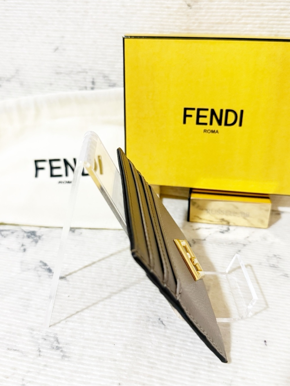 Fendi FF Diamonds Card Case Two-tone Leather Gray Card Holder - Picture 7 of 14